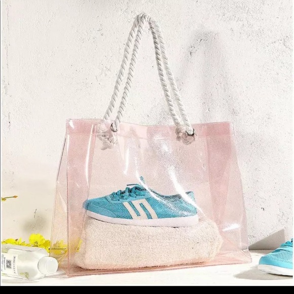 pink transparent tote bag